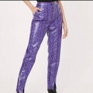 Nasty Gal Faux Leather High Waist Trousers Purple Snake Skin Size 2